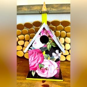 Hand painted wood birdhouse.